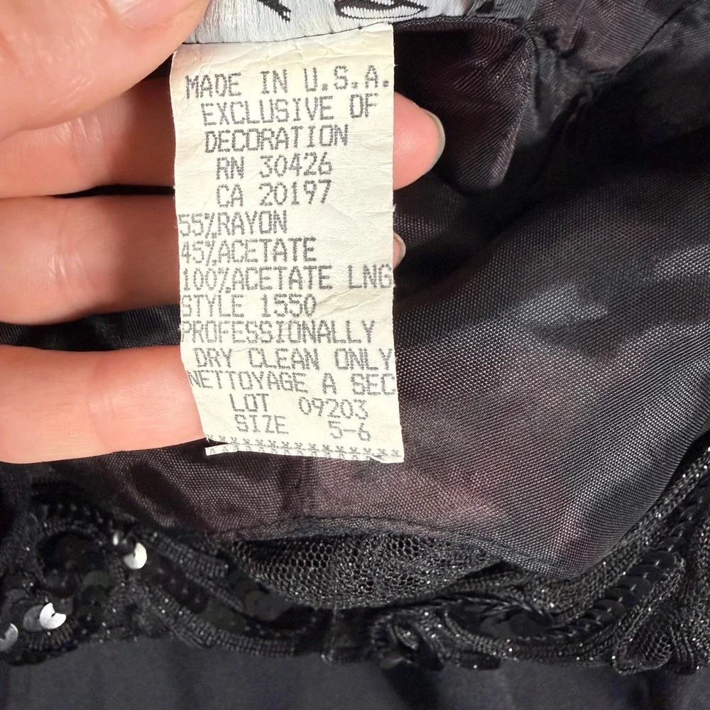 Bari Jay Vintage 90s Black Sequin Lace Maxi Dress Formal Gown Size 5-6 - Picture 3 of 11